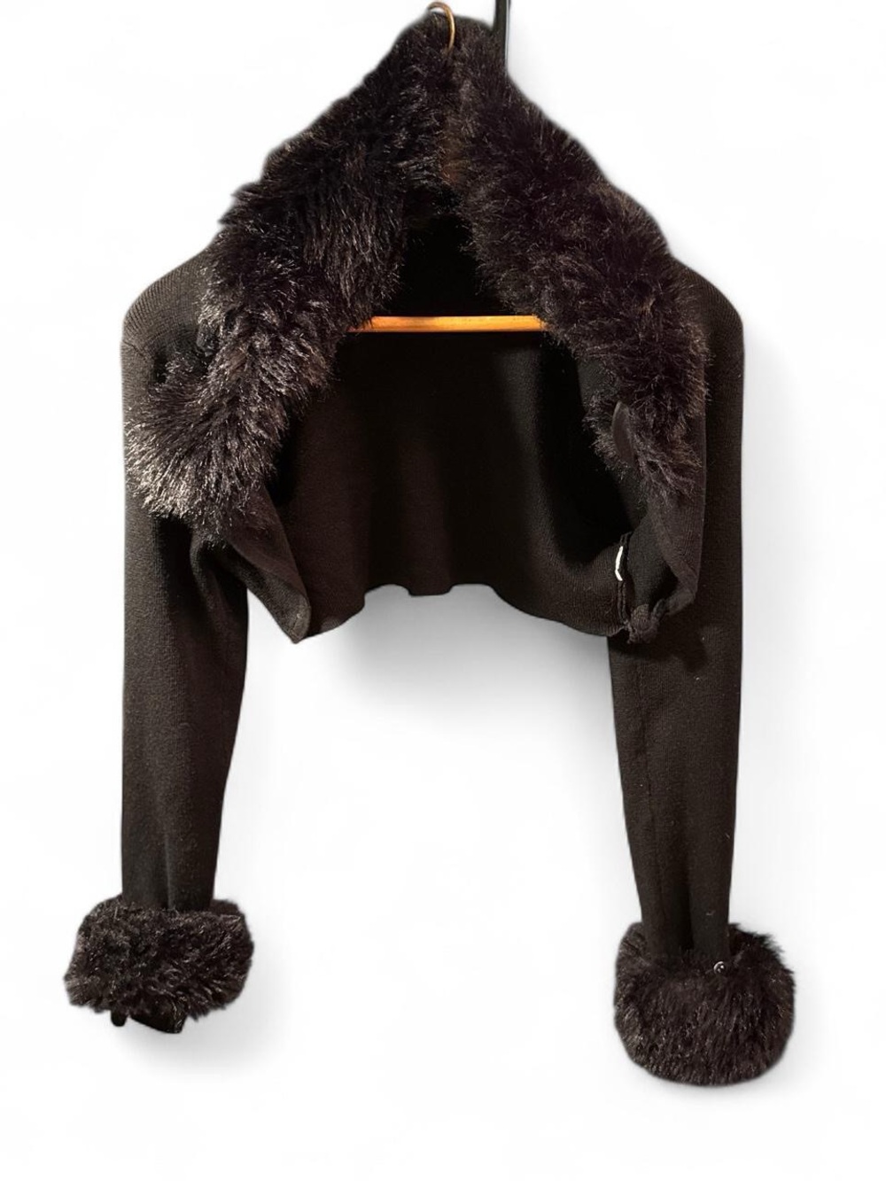 Amazon Black Faux Fur Trim Bolero Shrug